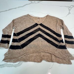 Free People Tan and Black Chevron Sweater